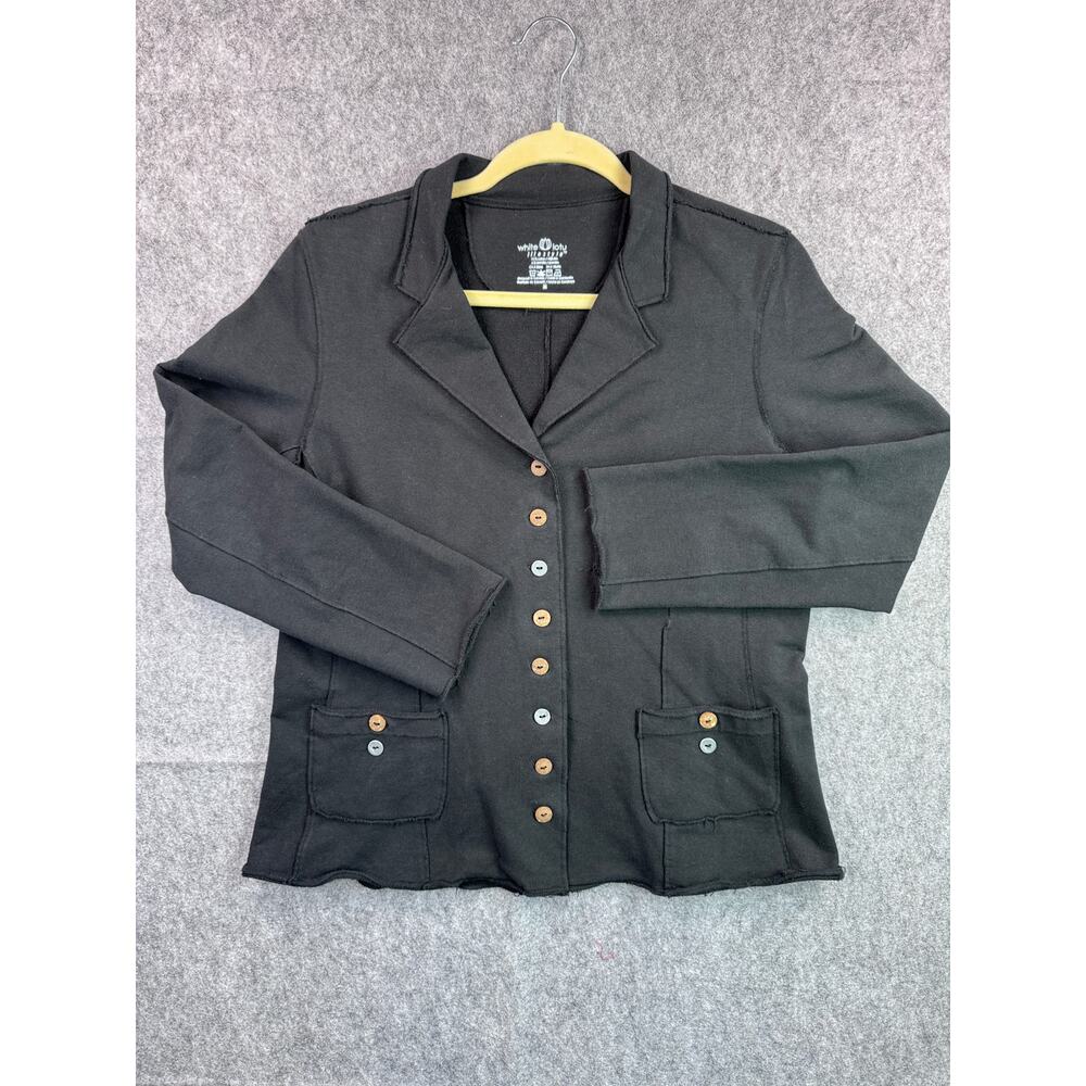 White Lotus Women's M Cotton Black Lifestyle Black Lagenlook Blazer